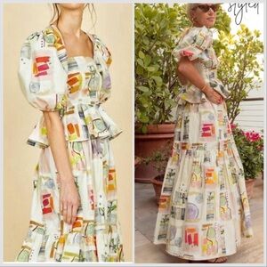 NWT Hunter Bell Multicolored Peplum Conway Top and Alexis Pleated Skirt Set Sz 6